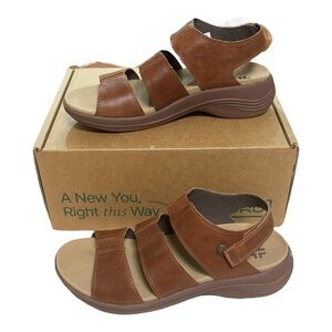 Kuru Sandals Shoes Womens Size 10 Brown Coda Muse Leather Wedge Comfort Strappy